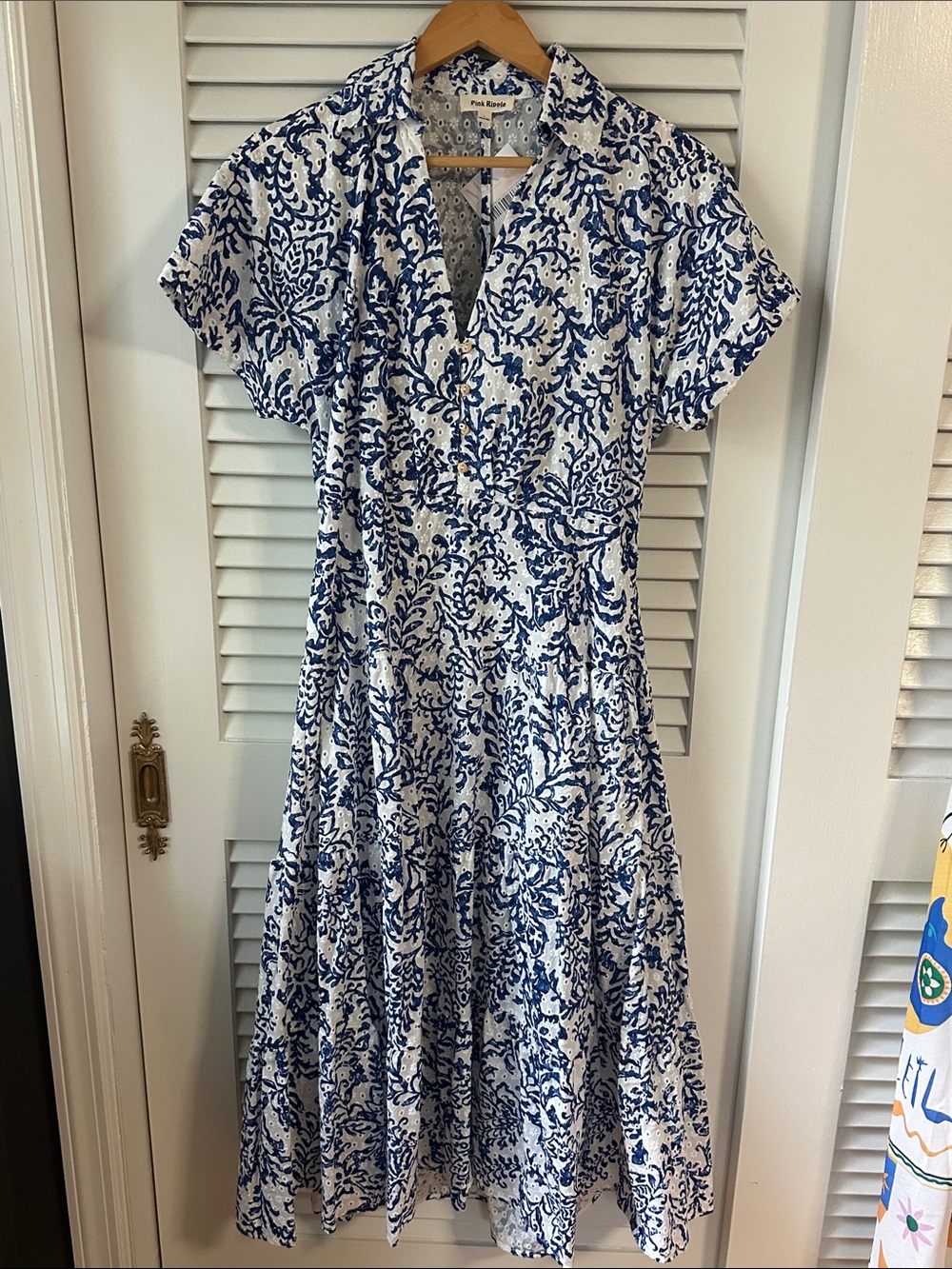 Perfect Blue & White Floral Printed Eyelet Dress NWT size L